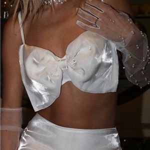 12th Tribe Molly white bridal bow crop top